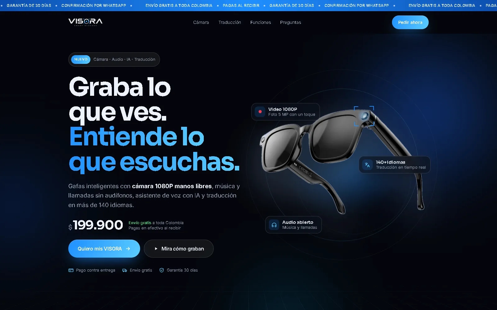 Landing del plan Avanzada para unas gafas inteligentes con cámara