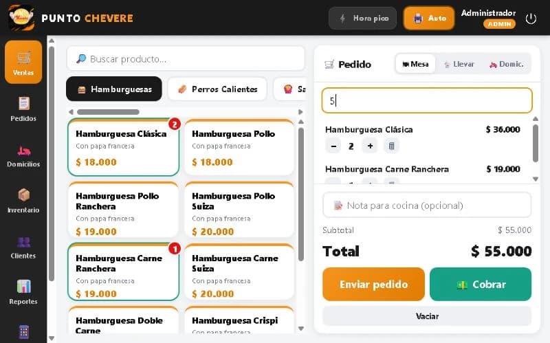 Punto de venta para restaurante con el menú y un pedido